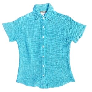 The Territory Ahead Women’s Short Sleeve Knit Button Up Shirt Turqoise Sz S